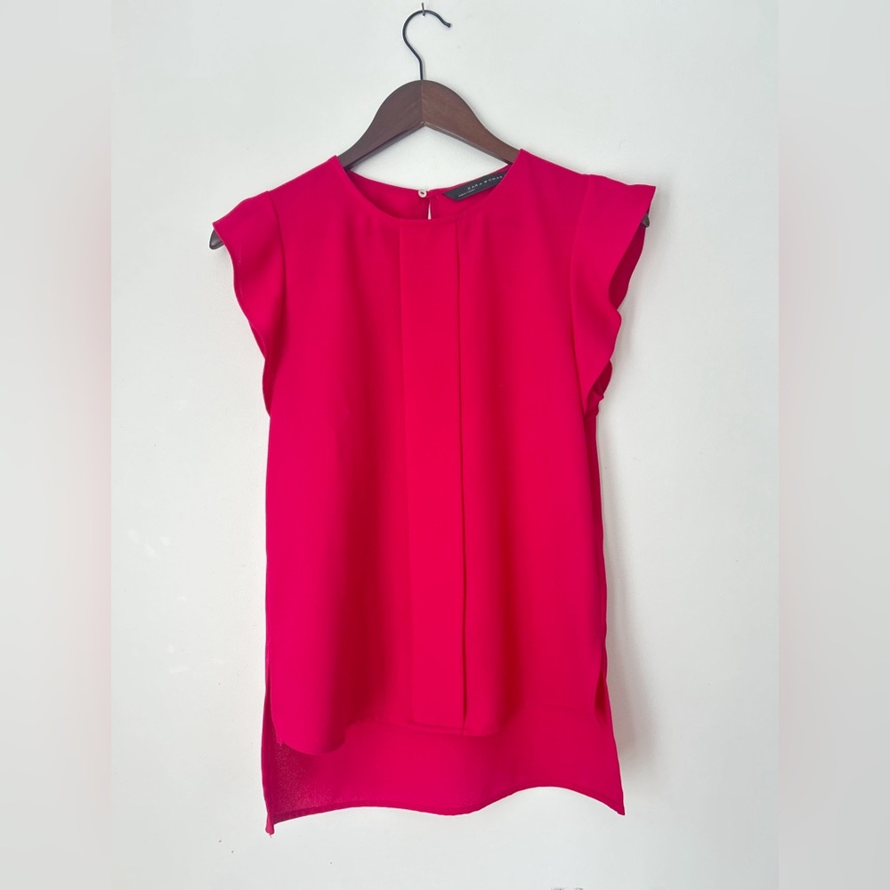 Zara Woman Hot Pink Ruffle Sleeve Blouse Top Size Small
